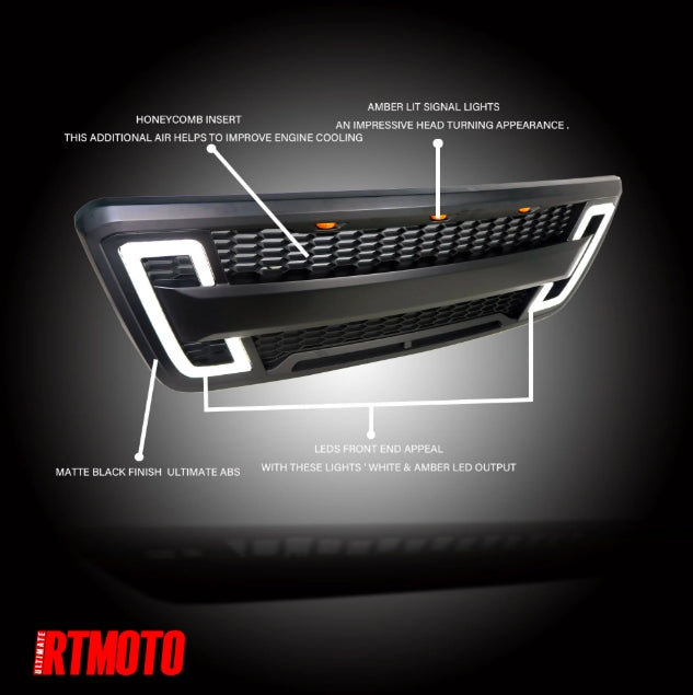 Fit for 04-08 F-150 Truck Crew Cab Amber Lit Car Grille Grill Matte Black,Amber,White LED Bar Accent