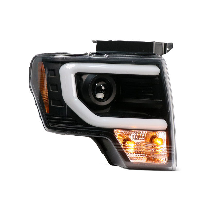 Fit for 09-14 F-150 Pickup Truck Projector White U Shape LED DRL Headlights Lamp w/Halogen Turn Signal Inner Matte Black