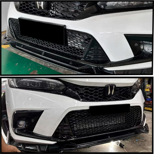 Fit for 22-23 Civic Sedan 4DR,Si Lower Bumper Full Clean Honeycomb Grille Grill Insert w/Fog Bezel Cover Glossy Blackout