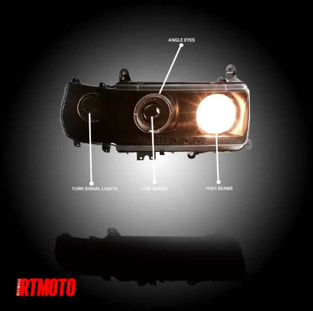 Fit for Landcruiser LC80 FJ80 FJ82 FZJ80 4500 J8/LX450 Wagon Hi-low Beam DRL&Halogen Signal LED Projector Headlights Lamp Inner Matte Black
