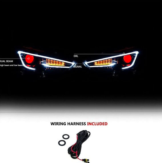 Fit for 08-17 Lancer/EVO X CJ CF Evolution Red Devil Eye Halo Projector LED Headlight A5 Style Blacked Out/Smoked