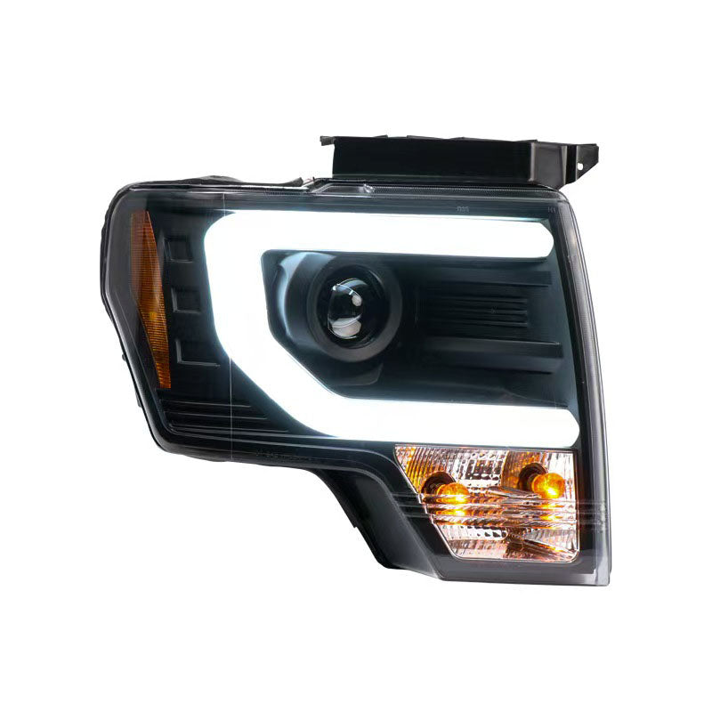 Fit for 09-14 F-150 Pickup Truck Projector White U Shape LED DRL Headlights Lamp w/Halogen Turn Signal Inner Matte Black
