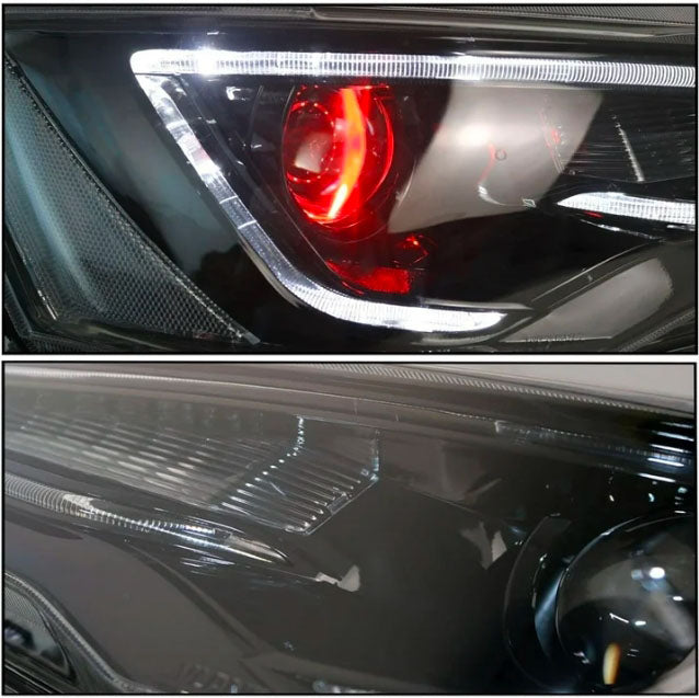 Fit for 08-17 Lancer/EVO X CJ CF Evolution Red Devil Eye Halo Projector LED Headlight A5 Style Blacked Out/Smoked