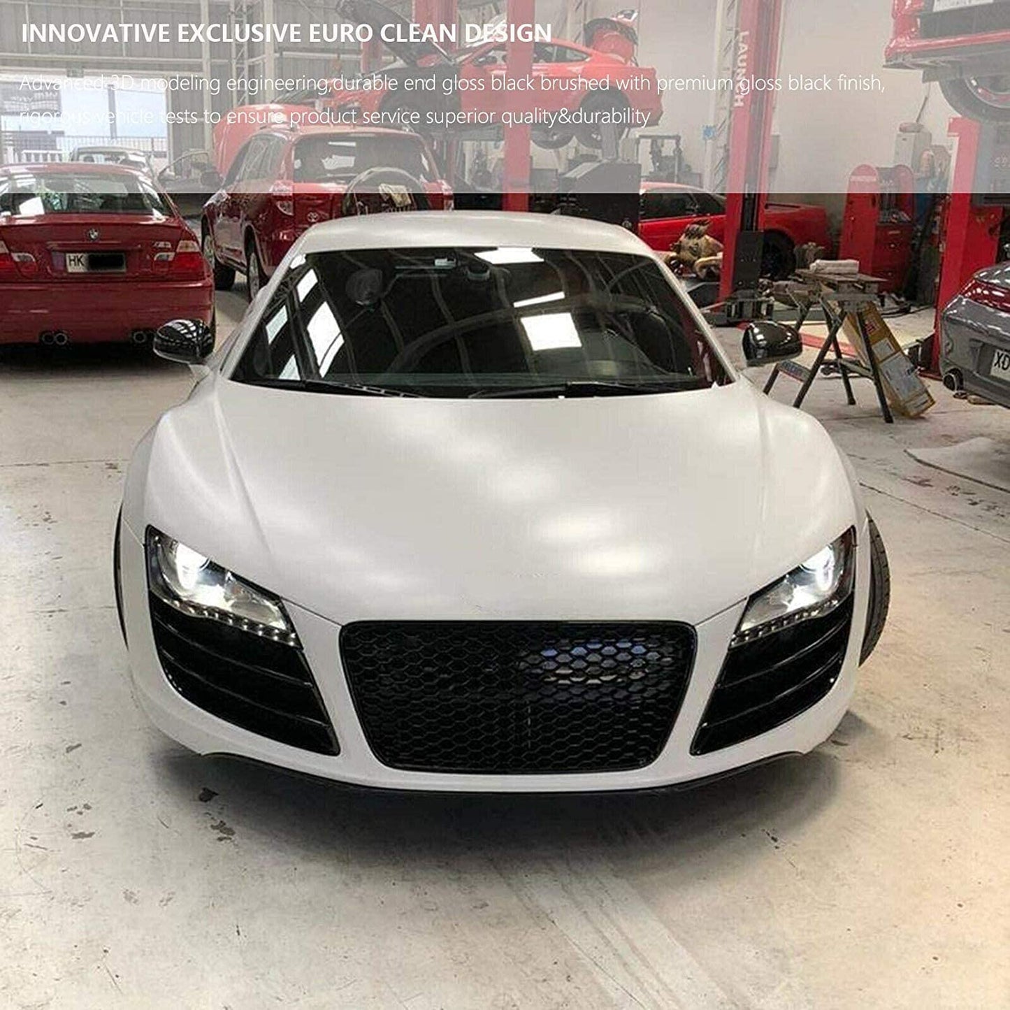 Fit for 07-12 R8 GT 42 Gen1 Car Kühlergrill Main Upper Grille Insert High-gloss Blacked Out Euro Hex Style