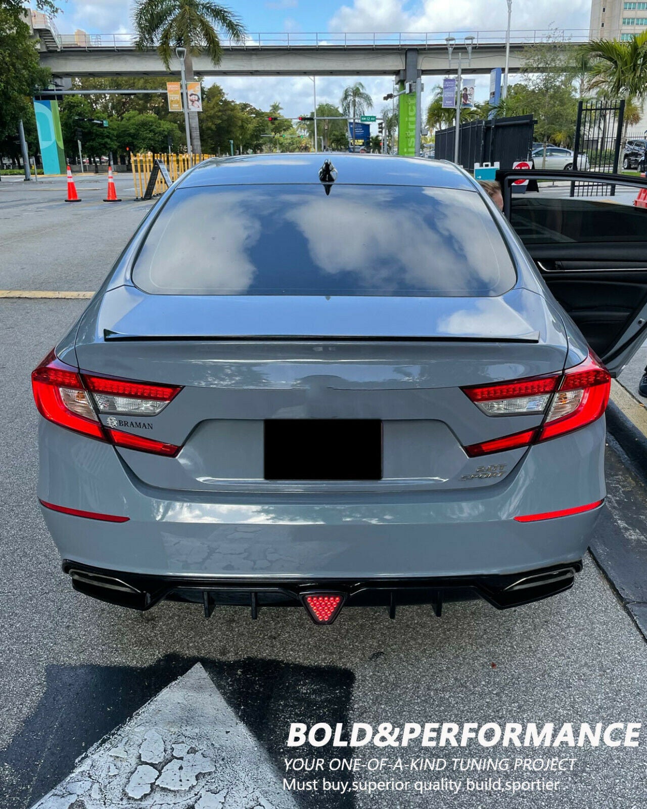 Fit for 18-21 Accord X CV1 CV2 Sedan(Sport&Touring),22 Hybrid Rear Deep Fin LED Brake Diffuser,High-gloss Blacked Out,T10 V2(Upgraded Harness Kit Included)