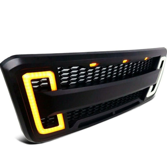 Fit for 04-08 F-150 Truck Crew Cab Amber Lit Car Grille Grill Matte Black,Amber,White LED Bar Accent