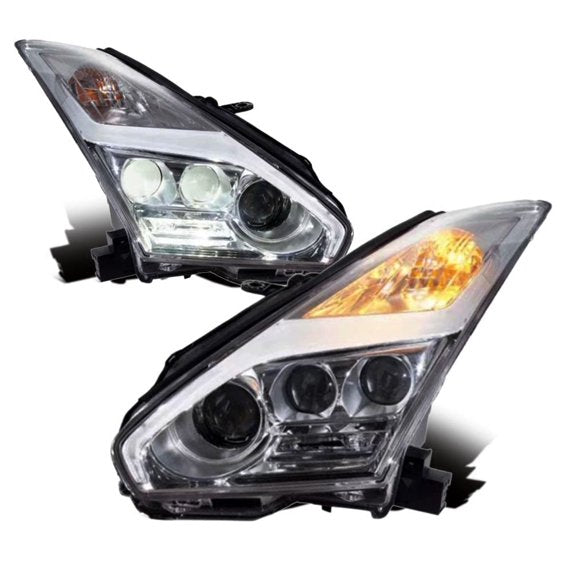 Fit for 07-14 GTR GT-R R35 V6 Hi-low Beam/DRL 3 Stage Projector Headlights Lamp Front Inner Chrome/Crystal Clear