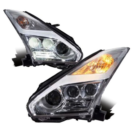 Fit for 07-14 GTR GT-R R35 V6 Hi-low Beam/DRL 3 Stage Projector Headlights Lamp Front Inner Chrome/Crystal Clear