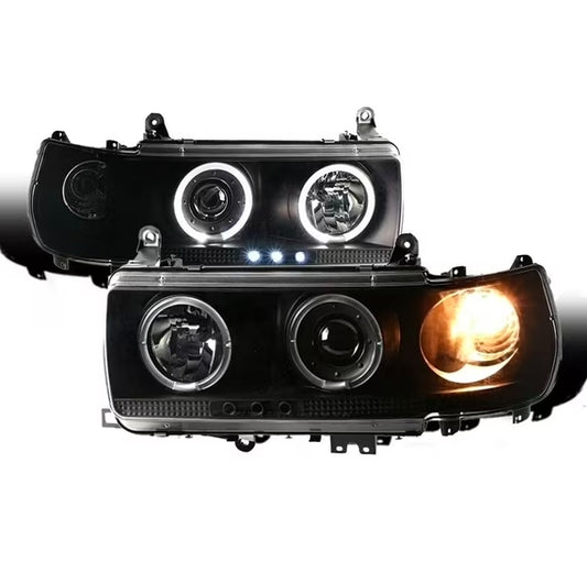 Fit for Landcruiser LC80 FJ80 FJ82 FZJ80 4500 J8/LX450 Wagon Hi-low Beam DRL&Halogen Signal LED Projector Headlights Lamp Inner Matte Black