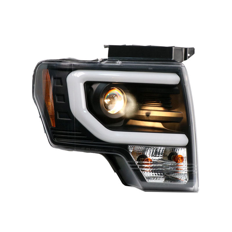 Fit for 09-14 F-150 Pickup Truck Projector White U Shape LED DRL  Headlights Lamp w/Halogen Turn Signal Inner Matte Black