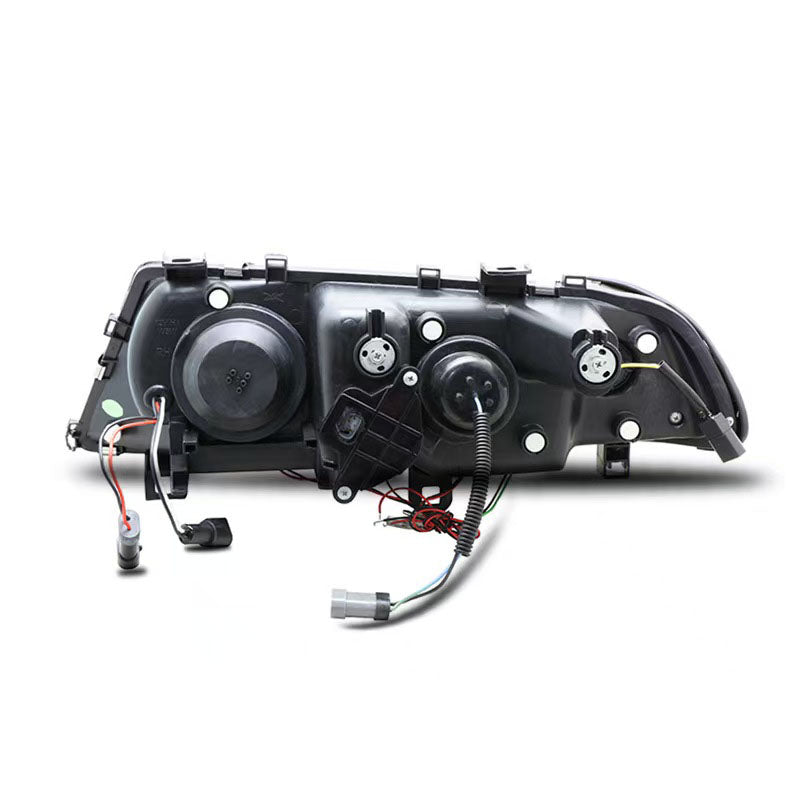 Fit for 02-05 BMW E46 3-Series 325i 330i 2DR Coupe Halo Projector LED DRL Hi-Lo Beam Headlights Lamp w/Halogen Turn Signal Inner Matte Black
