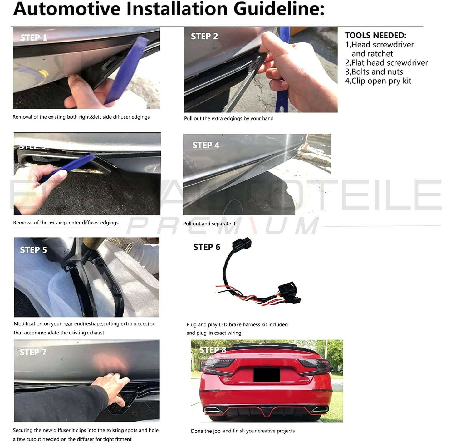 Fit for 18-21 Accord X CV1 CV2 Sedan(Sport&Touring),22 Hybrid Rear Deep Fin LED Brake Diffuser,High-gloss Blacked Out,T10 V2(Upgraded Harness Kit Included)